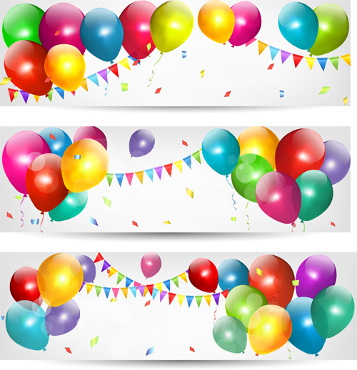 Geburtstagsbanner farbige Luftballons Vektor 03 Luftballons Geburtstag banner   