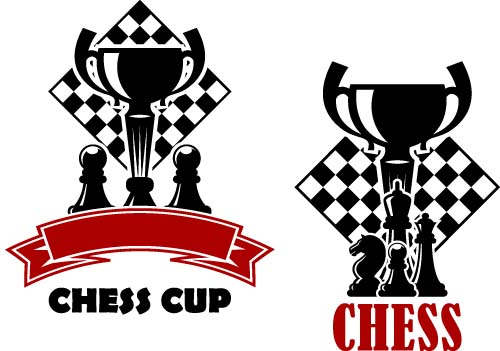 Schachetiketten rot mit schwarzem Vektor 03 Stil Schwarz Schach Etiketten   