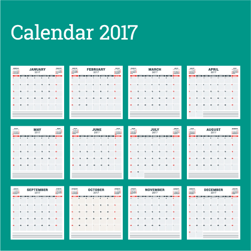 Gemeinsamer Wandkalender-Vorlage für 2017 Vektor 15 wall Kalender common 2017   