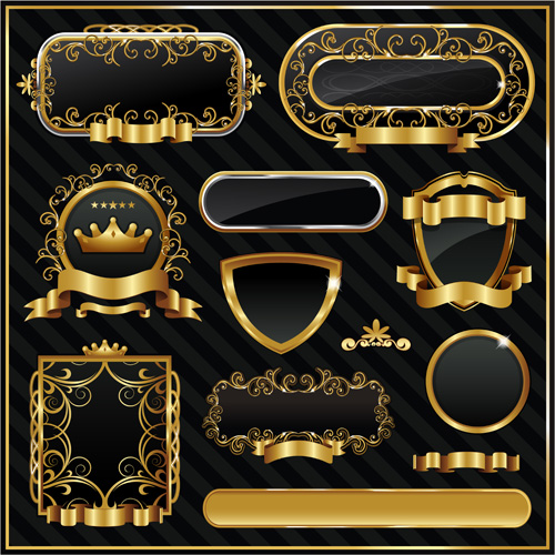 Dunkle Gold-Rahmen etikettiert Luxus-Vektor-Set 04 Luxus labels gold frame dark   