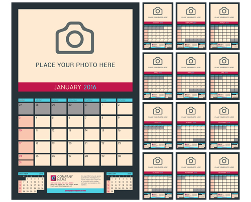 Calendrier de bureau 2016 avec votre vecteur photo 04 photo calendrier de bureau 2016   