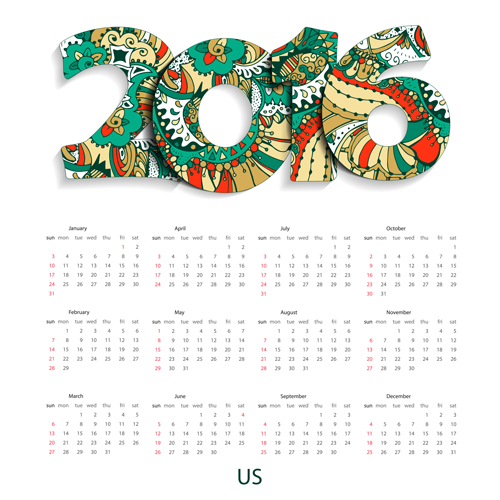 Motif floral calendrier 2016 vecteur 02 motif floral motif floral calendrier 2016   