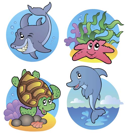 面白い海洋動物漫画ベクトルセット03 面白い 漫画 海洋 動物   
