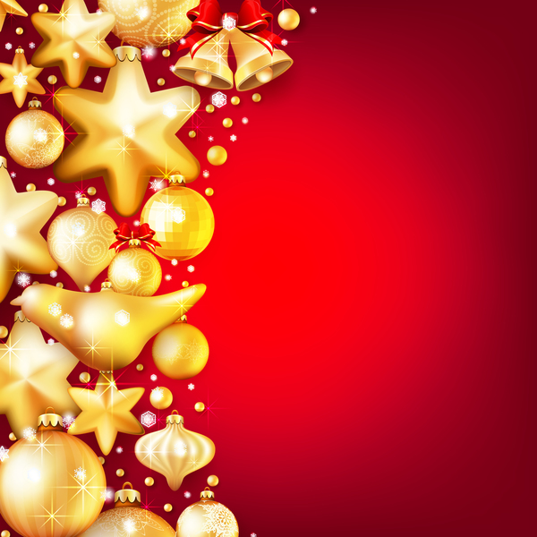 Goldene Weihnachtsbausteine mit rotem Hintergrundvektor 03 Weihnachten rot Kugeln gold   