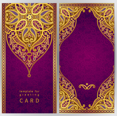 黄金の花柄グリーティングカードベクトル01 フローラルパターン フローラル ゴールデン グリーティング カード   