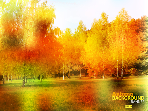 Goldgelbe Herbstlandschaft Vektor 03 Natur Landschaft gold gelb   