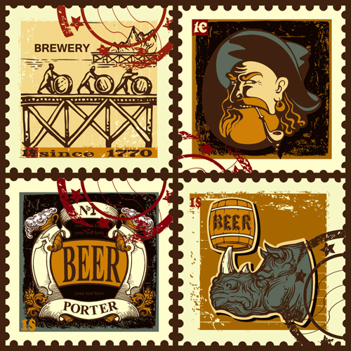 Lables Bier Retro-Vektormaterial 04 Retro-Schrift Labeln Bier   