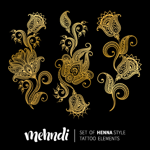 Mehndi Stile Henna-Tattoo-Elemente Vektor 14 tattoo Stile Mehndi henna Elemente   