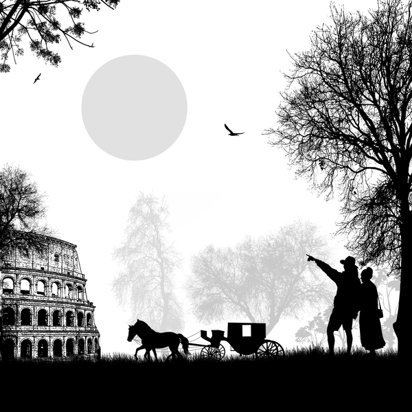 Coucher de soleil de Rome avec le couple romantique vecteur de voyage 07 voyage Rome romantique couple coucher de soleil   