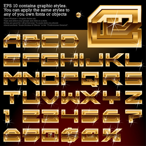 Glänzendes goldenes Alphabet und numerisches Vektormaterial Vektormaterial shiny Numer golden alphabet   