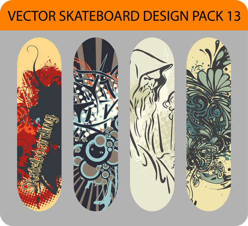 Stylischer floraler Skateboard-Vektor-Set 02 stylish skateboard floral   