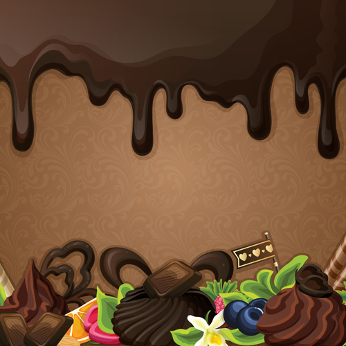 Süß mit Tropfen Schokoladenhintergrund Vektor 02 Tropfen Süßes Schokolade Hintergrund   