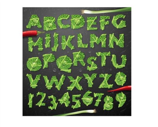 Gemüse lässt Alphabet-Vektorset setzen Gemüse Blätter alphabet   