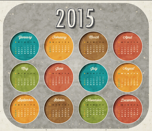Vintage Grunge-Kalender 2015 runde Vektor Kalender Jahrgang grunge 2015   