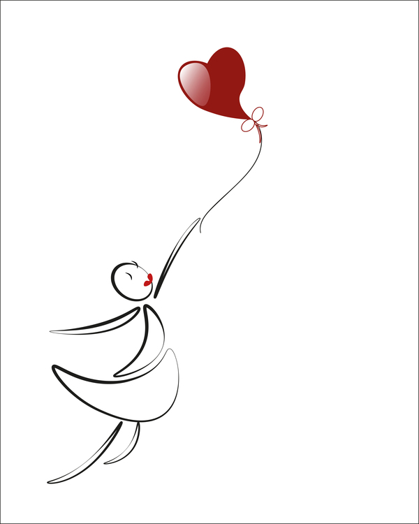 filles d’amant avec le vecteur de ballon de coeur rouge 02 rouge filles coeur baloon amant   